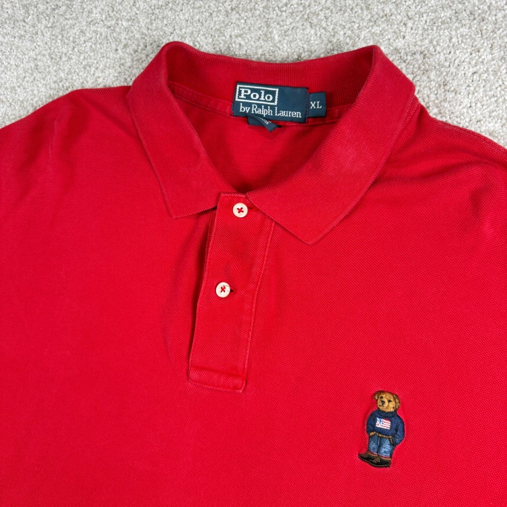 Polo Ralph Lauren Polo Shirt Men XL Red Polo Bear Embroidered USA Short Sleeve